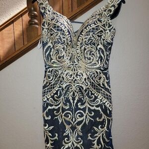 Elegant Black and Gold Embroidered Dress